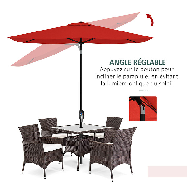 OUTSUNNY - Parasol rectangulaire inclinable de jardin avec manivelle métal polyester haute densité anti UV 50+ rouge - large