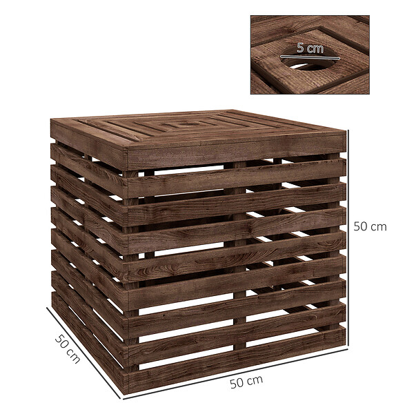 OUTSUNNY - Pied de parasol coffre de rangement table basse 3 en 1 bois de sapin - large