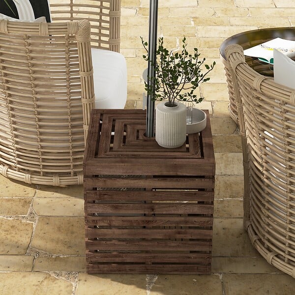 OUTSUNNY - Pied de parasol coffre de rangement table basse 3 en 1 bois de sapin - large