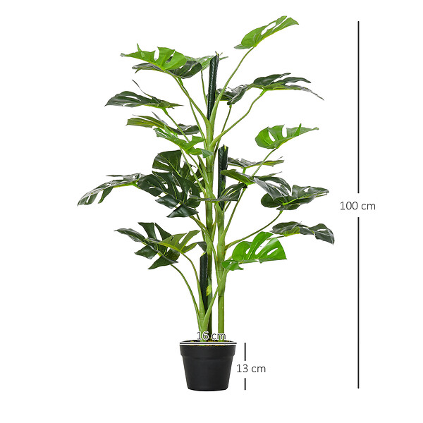 OUTSUNNY - Arbre artificiel plante artificielle Monstera H. 100 cm tronc branches lichen feuilles de tortue grand réalisme pot inclus - large