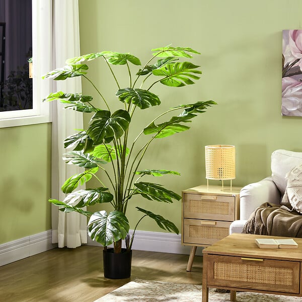 HOMCOM - Arbre artificiel plante artificielle Monstera H. 180 cm tronc branches lichen feuilles de tortue grand réalisme pot inclus - large