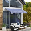 OUTSUNNY - Store banne manuel rétractable inclinaison réglable manivelle alu polyester anti-UV bleu blanc - vignette