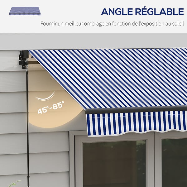 OUTSUNNY - Store banne manuel rétractable inclinaison réglable manivelle alu polyester anti-UV bleu blanc - large