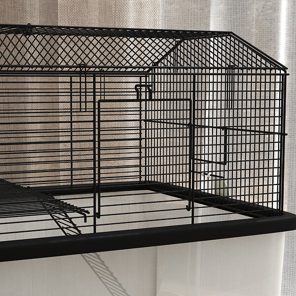 PAWHUT - Cage rongeur hamster 2 étages - roulettes, plateforme, échelle, accessoires - PP transparent acier noir - large