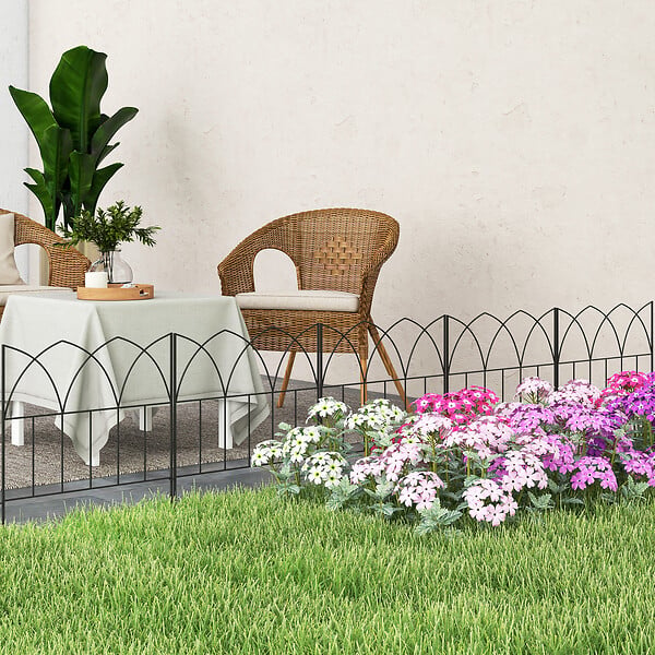 OUTSUNNY - Lot de 5 clôtures de jardin décoratives avec ornements métal noir - large