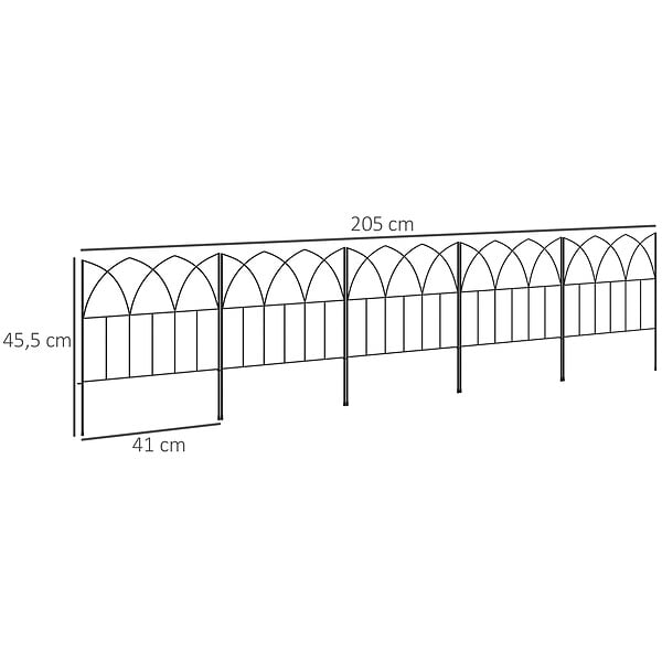 OUTSUNNY - Lot de 5 clôtures de jardin décoratives avec ornements métal noir - large