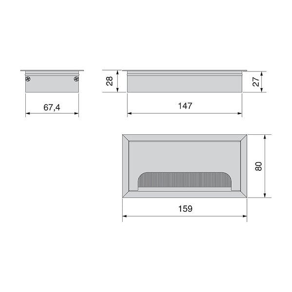 EMUCA - Passe-câbles de table Quadrum, rectangulaire, 159x80mm, à encastrer, Aluminium, Peint en blanc - large