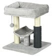 PAWHUT - Arbre à chat griffoirs sisal naturel et massant plateforme panier jeu boule suspendue peluche gris - vignette