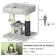 PAWHUT - Arbre à chat griffoirs sisal naturel et massant plateforme panier jeu boule suspendue peluche gris - vignette