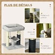 PAWHUT - Arbre à chat griffoirs sisal naturel et massant plateforme panier jeu boule suspendue peluche gris - vignette