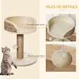 PAWHUT - Arbre à chat griffoir 2 niveaux H. 49 cm - poteau sisal, plateforme observation, jeu de boule suspendue - jute polyester beige - vignette
