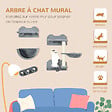 PAWHUT - Mur d'escalade pour chat - arbre à chat design mural - griffoirs, plateformes, 2 paniers, échelle - sisal peluche gris - vignette