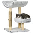 PAWHUT - Arbre à chat griffoir chanvre naturel panier plateforme d'observation jeu boule suspendue bois panneaux peluche gris - vignette