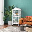 PAWHUT - Volière cage à oiseaux sur roulettes design maison mangeoires perchoirs 10 portes plateaux excréments amovibles acier blanc - vignette
