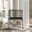 PAWHUT - Grande cage oiseaux - cage perroquet - grande volière sur roulettes - étagère, plateaux coulissants, accessoires - noir - vignette