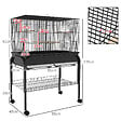 PAWHUT - Grande cage oiseaux - cage perroquet - grande volière sur roulettes - étagère, plateaux coulissants, accessoires - noir - vignette