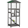 PAWHUT - Cage à oiseaux volière grande taille 2 portes toit asphalte tiroir amovible bois gris - vignette