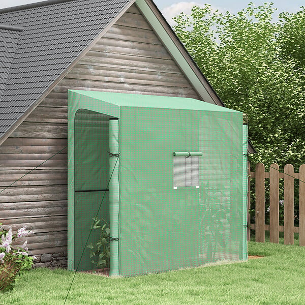 OUTSUNNY - Serre de jardin adossée serre adossée dim. 2L x 0,8l x 2H m 2 portes zippées fenêtre acier PE haute densité vert - large
