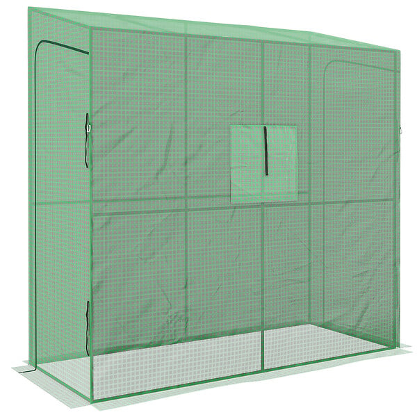 OUTSUNNY - Serre de jardin adossée serre adossée dim. 2L x 0,8l x 2H m 2 portes zippées fenêtre acier PE haute densité vert - large