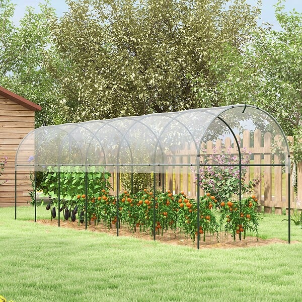 OUTSUNNY - Serre de jardin serre à tomates dim. 6L x 1,23l x 1,71H m acier thermolaqué vert PE haute densité transparent - large