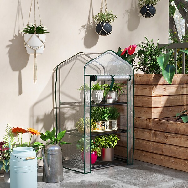 OUTSUNNY - Serre de jardin balcon 3 niveaux métal thermolaqué vert PE transparent - large