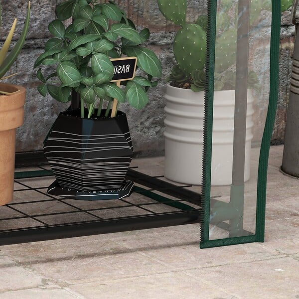 OUTSUNNY - Serre de jardin balcon 3 niveaux métal thermolaqué vert PE transparent - large
