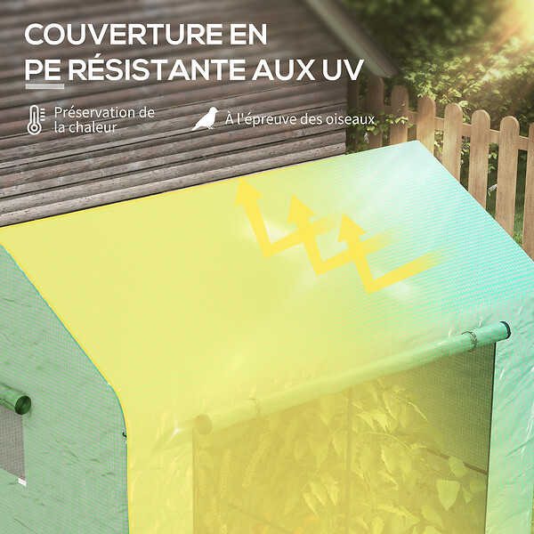 OUTSUNNY - Serre de jardin 2,8 m² porte zippée 2 fenêtres acier PE vert - large