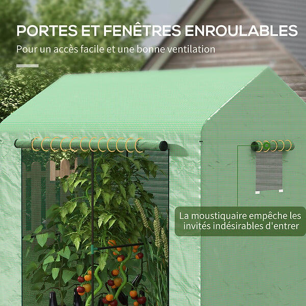 OUTSUNNY - Serre de jardin 2,8 m² porte zippée 2 fenêtres acier PE vert - large