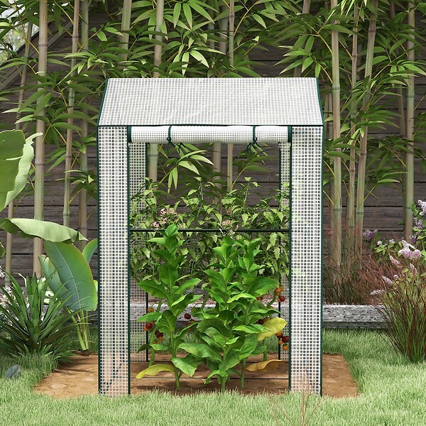 OUTSUNNY - Serre de jardin 0,8 m² - 2 espaces, 2 portes enroulables - acier PE transparent - large