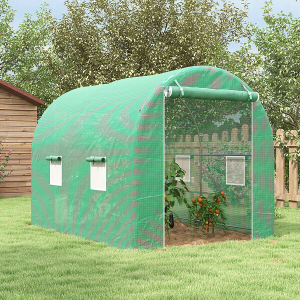 OUTSUNNY - Serre de jardin tunnel surface sol 6 m² châssis tubulaire renforcé vert - large