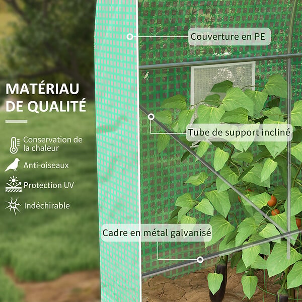 OUTSUNNY - Serre de jardin tunnel surface sol 6 m² châssis tubulaire renforcé vert - large