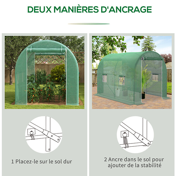 OUTSUNNY - Serre de jardin tunnel surface sol 6 m² châssis tubulaire renforcé vert - large