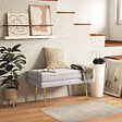 HOMCOM - Banquette coffre de rangement 2 en 1 piètement effilé incliné acier doré velours gris clair - vignette