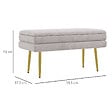 HOMCOM - Banquette coffre de rangement 2 en 1 piètement effilé incliné acier doré velours gris clair - vignette