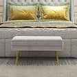 HOMCOM - Banquette coffre de rangement 2 en 1 piètement effilé incliné acier doré velours gris clair - vignette