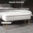 HOMCOM - Banquette coffre de rangement 2 en 1 design art déco - piètement épingle acier doré tissu crème - vignette