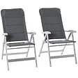 OUTSUNNY - Lot de 2 chaises de jardin pliantes dossier haut inclinable multipositions accoudoirs tétière alu. oxford déperlant gris - vignette