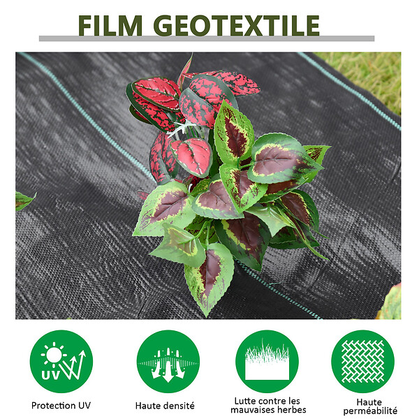 OUTSUNNY - Toile de paillage - toile anti mauvaises herbes 130 g/m² - indéchirable perméable à l'eau anti UV - PP noir vert - large