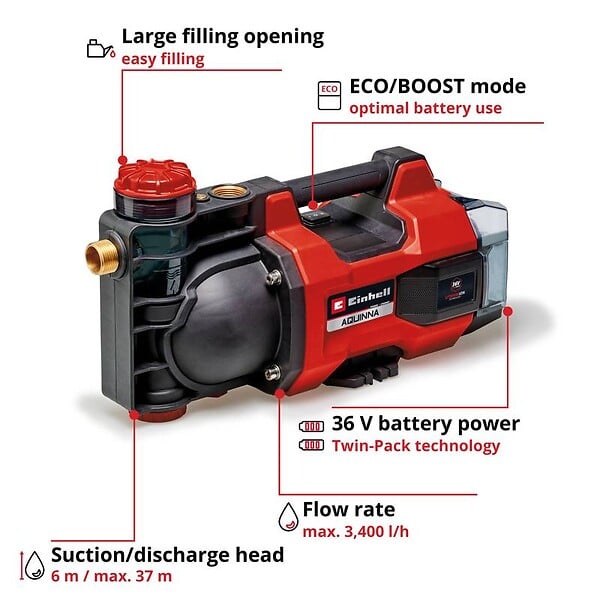 EINHELL - Pompe d'arrosage sans fil AQUINNA 36/34 - large