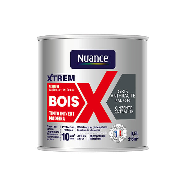NUANCE - Peinture XTREM bois satin gris anthracite 7016 0.5L - large