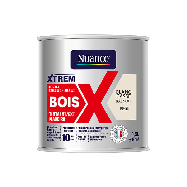 NUANCE - Peinture XTREM bois satin blanc cassé RAL 9001 0.5L - large