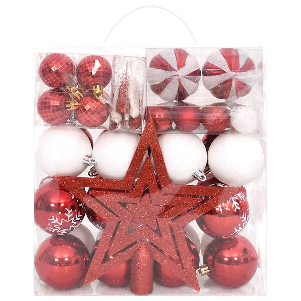 VIDAXL - vidaXL Ensemble de boules de Noël 64 pcs Rouge et blanc - large