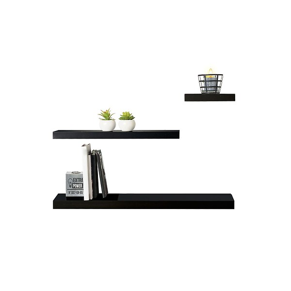 5 FIVE SIMPLY SMART - Étagère murale flottante carrée coloris Noir L 23.5 cm Fixations invisibles - large