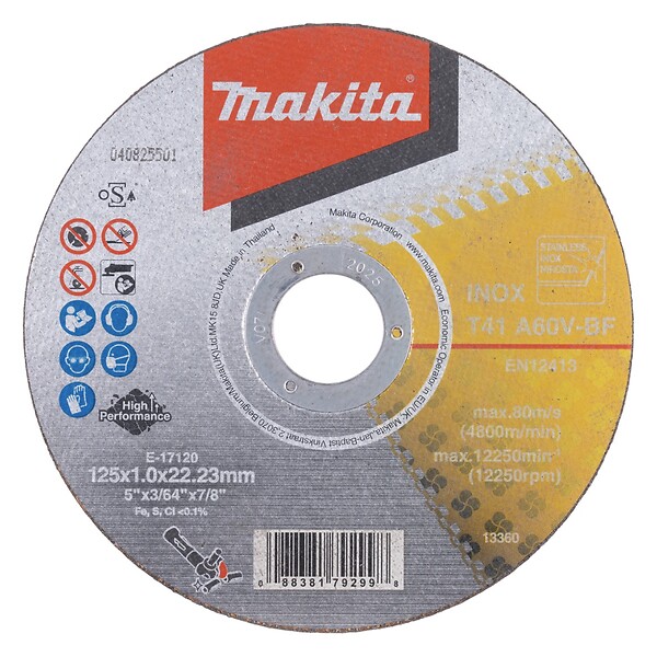 MAKITA - Lot de 12 disques à tronçonner métal et inox MAKITA  E-17120-12   125x1MM - large