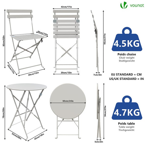 VOUNOT - Ensemble bistro extérieur 1 table 2 chaises acier blanc - large