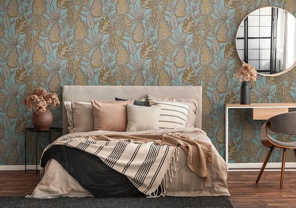 AS CREATION - pv/int indiana taupe turquoise or - large