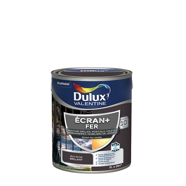 DULUX VALENTINE - Peinture extérieure Fer Ecran+ Dulux Valentine Brillant- Bois Brûlé 2L - large