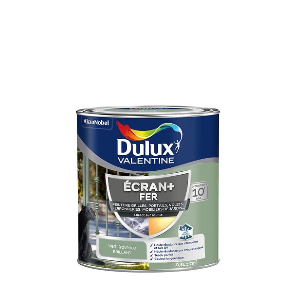 DULUX VALENTINE - Peinture extérieure Fer Ecran+ Dulux Valentine Bril-Vert Provence 0,5L - large