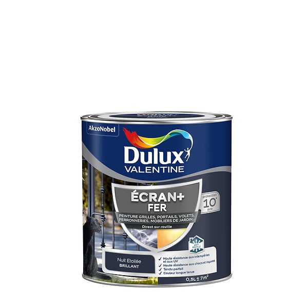 DULUX VALENTINE - Peinture extérieure Fer Ecran+ Dulux Valentine Brill-Nuit Etoilée 0,5L - large