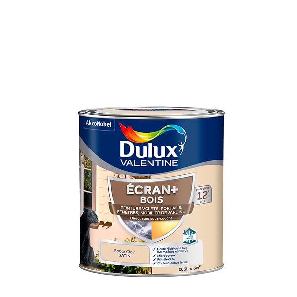 DULUX VALENTINE - Peinture extérieure Bois Ecran+ Dulux Valentine Satin-Sable Clair 0,5L - large